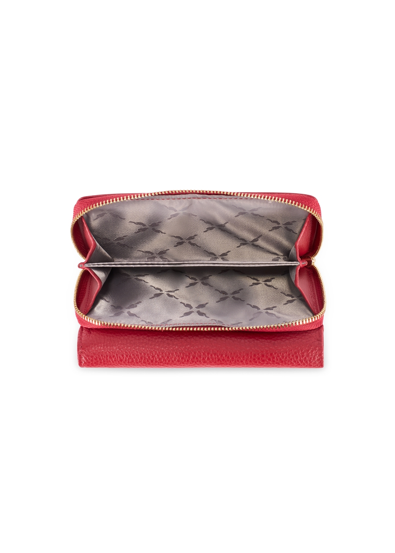 Великий червоний шкіряний жіночий гаманець PORES-0801R-4B(W26), вигляд товару всередині на білому тлі.