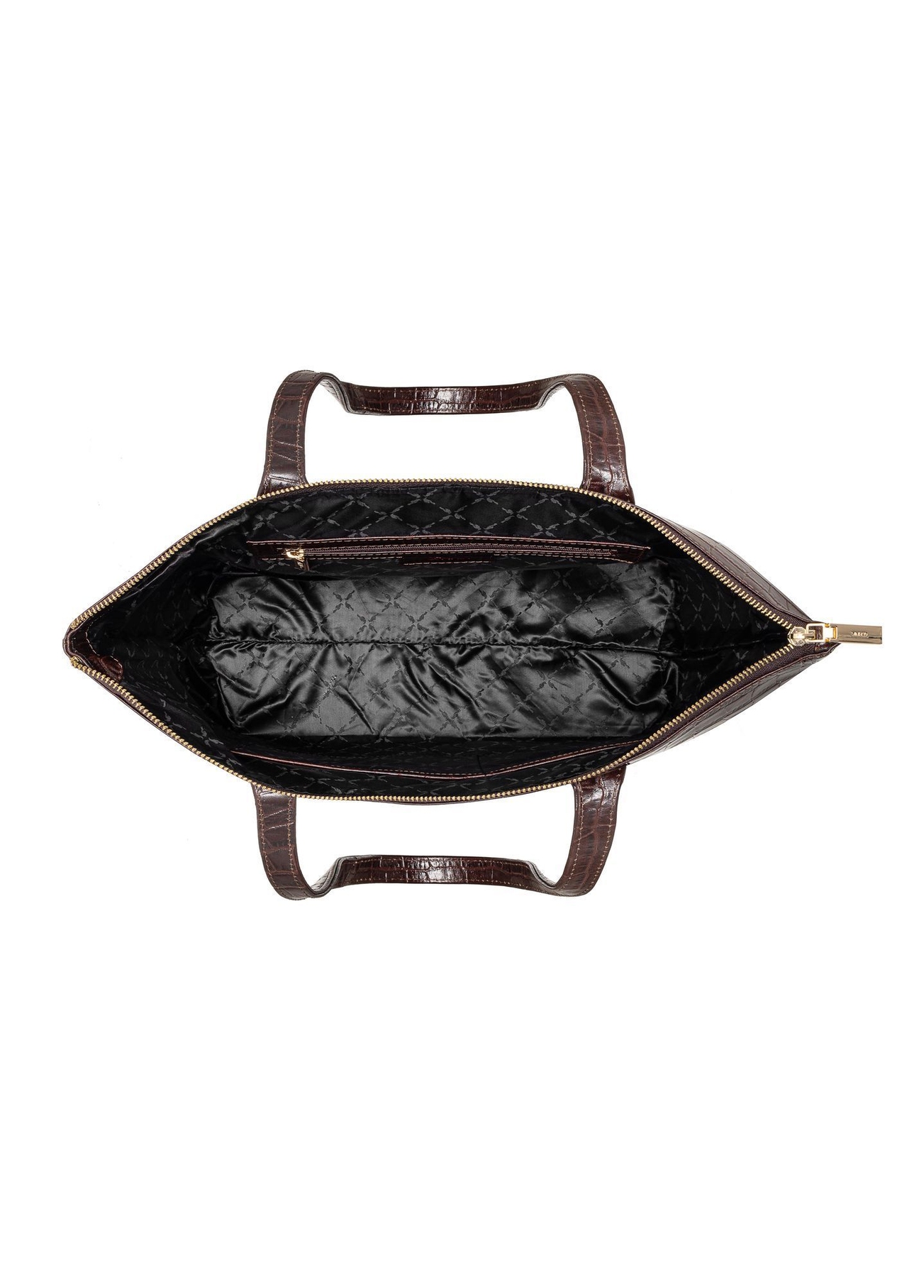 Жіноча шкіряна сумка-шопер коричневого кольору TORES-0939E-1H(W26), вигляд виробу всередині на білому тлі.