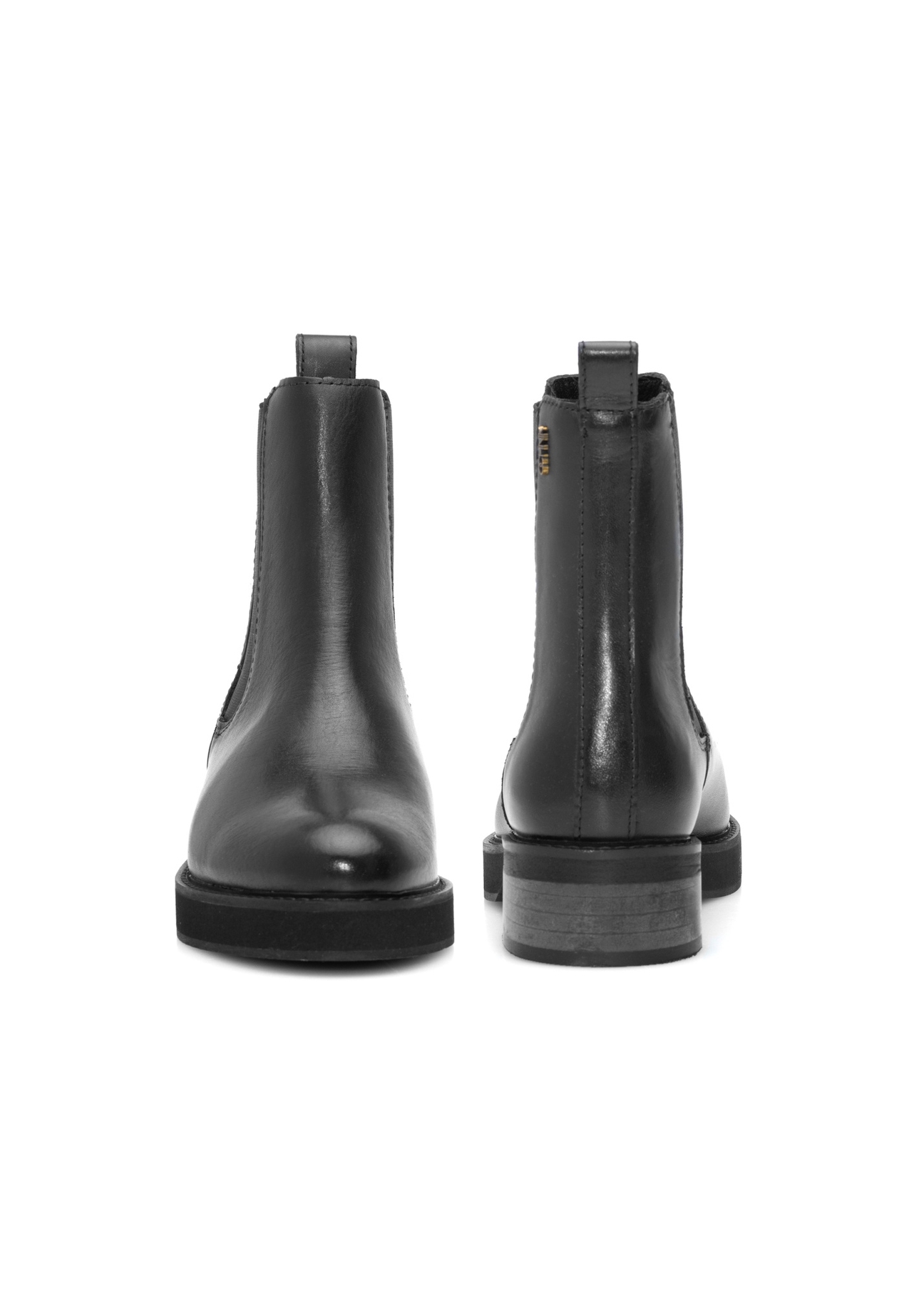 Жіночі чорні шкіряні чоботи челсі BUTYD-1196-99(Z25), вигляд виробу спереду та ззаду на білому тлі.