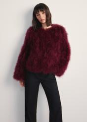 Жіноча куртка з індичого пера FUTDF-0097A-3183(Z25), вигляд виробу спереду на моделі. Видно половину силуету.