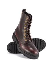 Бордові жіночі ботильйони під кроко BUTYD-1192-90(Z25), діагональний вигляд виробу на білому фоні.