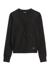 Чорний жіночий кардиган KARDT-0061-99(W26), вигляд виробу спереду на білому тлі.