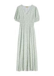 Довга сукня з шавлієвим квітковим принтом SUKDT-0191-8P(W26), вигляд виробу спереду на білому тлі.