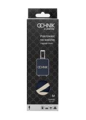 Темно-синій чохол для середньої валізи AW-013-0002-7D-M(W26), вигляд виробу спереду в упаковці.