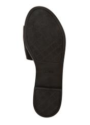 Жіночі замшеві шльопанці темно-коричневого кольору BUTYD-1255-1I(W26), вигляд підошви виробу на білому фоні.