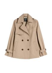 Бежева жіноча коротка куртка KURDT-0556-1C(W26), вигляд виробу спереду на білому тлі.