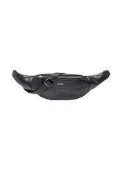 Чоловіча чорна шкіряна поясна сумка з логотипом TORMS-0295A-99(Z25) - вигляд виробу спереду на білому тлі.