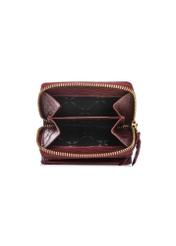 Маленький червоний шкіряний жіночий гаманець PORES-0815-4C(W26), вигляд товару всередині на білому тлі.