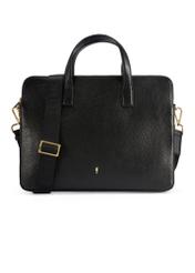 Чорна шкіряна сумка для ноутбука TORES-1070A-99(W26), вигляд виробу спереду на білому тлі.