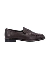 Жіночі коричневі шкіряні мокасини BUTYD-1328-1I(Z26), вигляд виробу збоку на білому фоні.