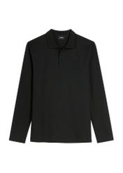 Чоловіча чорна футболка з лонгслівом та коміром LSLMT-0011-99(W26), вигляд виробу спереду на білому тлі.