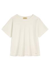 Жіноча футболка з мерсеризованої бавовни кремового кольору TSHDT-0154-0B(W26), вигляд виробу спереду на білому тлі.