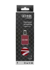 Червоний чохол для невеликої валізи з логотипом AW-013-0002-4B-S(W26), вигляд продукту в упаковці на білому фоні.