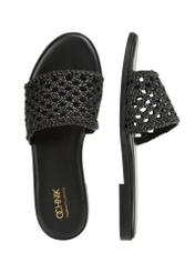 Жіночі чорні плетені шльопанці BUTYD-1253-99(W26), вигляд виробу зверху на білому фоні.