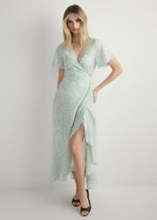 Довга квітчаста сукня SUKDT-0233-8P(W26), вигляд виробу спереду на моделі. Видно все тіло.