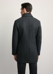 Чоловіче сіре вовняне пальто PLAMT-0008-91(Z25), вигляд виробу ззаду на моделі. Видно половину силуету.