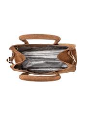 Замшева сумка TORES-1191-88(Z25) коньячного кольору, вигляд внутрішньої частини виробу на білому фоні.
