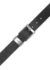 Чоловічий чорний шкіряний ремінь PASMS-0163-9P(W26), вигляд виробу зверху на білому фоні.