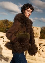 Коричнева жіноча вовняна шубка FUTDF-0113-3182(Z25)