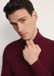 Бордовий чоловічий светр з високим коміром SWEMT-0095B-49(Z25), крупний план виробу на моделі.