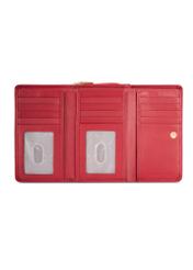 Великий червоний шкіряний жіночий гаманець PORES-0801R-4B(W26), вигляд товару всередині на білому тлі.
