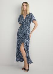 Довга квітчаста сукня SUKDT-0233-7P(W26), вигляд виробу спереду на моделі. Видно все тіло.