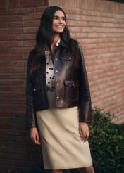 Темно-коричнева шкіряна жіноча куртка KURDS-0589-1I(W26)