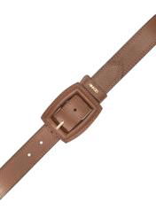 Коричневий шкіряний жіночий ремінь PASDS-0272-1D(W26), вигляд виробу зверху на білому фоні.