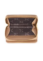 Маленький бежевий шкіряний жіночий гаманець PORES-0833R-1B(W26), вигляд товару всередині на білому тлі.