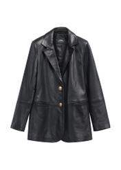 Жіноча чорна шкіряна куртка KURDS-0606-99(W26), вигляд виробу спереду на білому тлі.