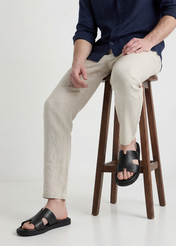 Чорні шкіряні чоловічі шльопанці BUTYM-0535-99(W26)