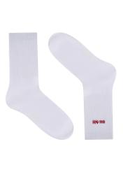 Жіночі білі довгі шкарпетки SKADT-0079-0B(W26), вигляд виробу збоку на білому фоні.