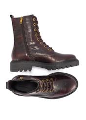 Бордові жіночі ботильйони з крокоподібної шкіри BUTYD-1192-90(Z25), вигляд виробу зверху на білому фоні.