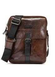 Чоловіча коричнева шкіряна сумка TORMS-0104-1H(W26), вигляд виробу спереду на білому тлі.