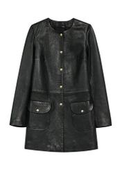 Чорна жіноча шкіряна куртка KURDS-0583-99(W26), вигляд виробу спереду на білому тлі.