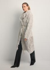 Кремова двостороння жіноча дублянка KOZDS-0091-1394(Z25), вигляд виробу спереду на моделі. Видно все тіло.