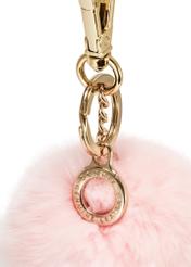 Рожевий брелок з помпонами BRELOK-117A-34(Z25), крупний план деталі виробу на білому фоні.