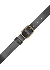 Жіночий чорний шкіряний ремінь PASDS-0335-99(W26), вигляд виробу зверху на білому фоні.