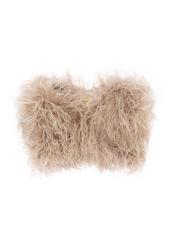 Beżowa narzutka z naturalnych piór SZADF-0036-1B(W26)