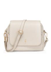 Шкіряна жіноча сумка-месенджер кремового кольору TORES-0958E-0B(W26), вигляд виробу спереду на білому тлі.
