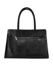 Чорна велика шкіряна сумка-шопер TORES-1237-99(W26), вигляд виробу зі зворотного боку на білому фоні.