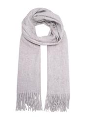 Сірий жіночий шарф з бахромою SZADT-0209-91(Z25), вигляд виробу спереду на білому тлі.