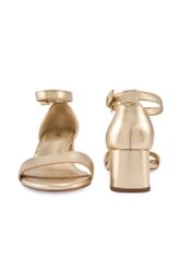 Жіночі золотисті шкіряні сандалі BUTYD-1179-2X(W26), вигляд виробу спереду та ззаду на білому тлі.