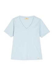 Світло-блакитна жіноча базова футболка TSHDT-0120-7A(W26), вигляд виробу спереду на білому тлі.