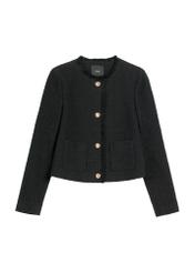 Чорна коротка жіноча куртка ZAKDT-0041-99(W26), вигляд виробу спереду на білому тлі.