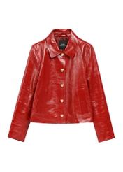 Червона коротка жіноча куртка KURDS-0612-4B(W26), вигляд виробу спереду на білому тлі.