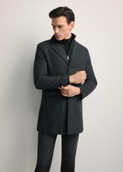 Чоловіче сіре вовняне пальто PLAMT-0008-91(Z25), вигляд виробу спереду на моделі. Видно половину силуету.