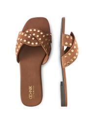 Жіночі мюлі з верблюжої шкіри зі стразами BUTYD-1226-1D(W26), вигляд виробу зверху на білому фоні.