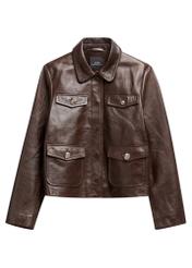 Темно-коричнева шкіряна жіноча куртка KURDS-0589-1I(W26)