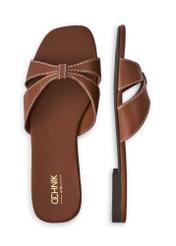 Жіночі шльопанці з верблюжої шкіри BUTYD-1227-1D(W26), вигляд виробу зверху на білому тлі.